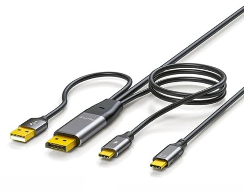 chenyang Cable DisplayPort a USB C 4 K @ 60 Hz con alimentación USB, compatible con pantalla táctil para host conectado con pantalla portátil/gafas de realidad virtual de 6,56 pies/2,0 m