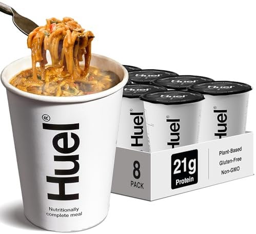 Huel Hot & Savoury Cups, Katsu Curry Noodles (8 x Pots), High-Protein Vegan Ration Packs, Protein Noodles with 26 Vitamins & Minerals, Healthy Ready Meals