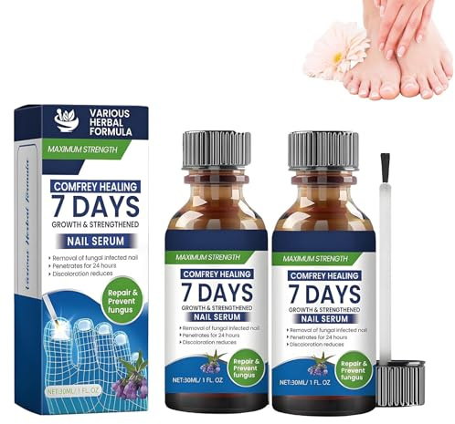 7 Days Growth & Strengthened Nail Serum with Herbal Formula for Fungal Nail - Maximum Strength Repairing for Damaged Discoloured Toenails & Fingernails, Comfrey Healing, 24-Hour Penetration, 2 x 30ml