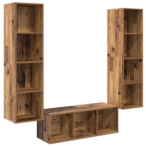 vidaXL TV Cabinet Set Wall-mounted 3 pcs Old wood Engineered Wood, Living Room Storage, Modern Modular Shelving Unit, Wall-Mounted Display, Open Shelf Compartment for Indoor Organization
