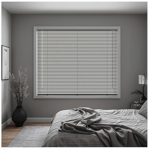 J.Din Made to Measure Grey Embossed Blind PVC Window Venetian Blinds 25mm Slats, Easy Fit Window Treatment Shutters Child Safe Fittings 60W x 150H cm