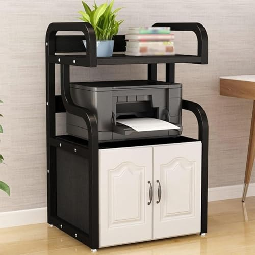 Robuster Druckerständer mit Ablagefach und Aktenschrank, 4 Ebenen, AV-Schrank für Büro, Zuhause, Klassenzimmer, Schwarz und Schwarz Walnussholz-Finish