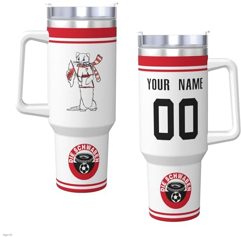 Stuttgart Personalisiert Thermobecher,Stuttgart Fanartikel Edelstahl Trinkflasche Tasse mit Deckel und Strohhalm 1.2L(40 OZ),Maskottchen Logo,Perfekt für Geburtstage und Weihnachten!