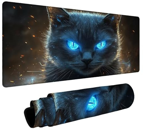 Tapis de Souris Chat Étanche Tapis de Souris Gaming avec Antidérapant Base en Caoutchouc Bords Cousus, Mouse Pad Animal pour Pc Portable Clavier Gamer Deco Bureau Cadeau Homme 60x140x0.3 cm FSBD-6362