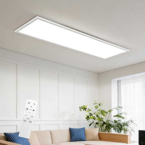 CBJKTX LED Panel Deckenleuchte Dimmbar Lang Büro Deckenlampe 100x25 Flach | Deckenpanel mit Fernbedienung groß Wohnzimmerlampe 24W Bürolampe Decke Küchenlampe für Werkstatt Küche Arbeitszimmer Flur