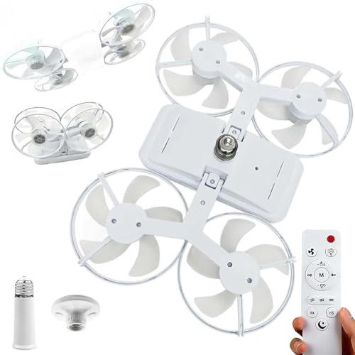 Drone-Style LED Ceiling Fan Light – Three Adjustable Color Modes, Drohne Deckenventilator mit Beleuchtung, Fernbedienung, 3 Windstufen, Faltbare Ventilator Deckenleuchte für Schlafzimme (Weiß)