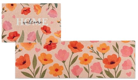 Rutschfeste Sauberlaufmatte innen - Blumen Home 2er Set 50x70 + 50x150 cm | Miabella Türmatte rutschfester Läufer Wohnraum Fußmatte extrem saugfähiger Küchenläufer waschbar bei 30°C Schmutzfangmatte