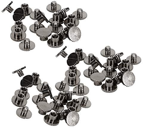 Buchnieten Set 30 Stück, Flache Messing Nieten 9.5x6mm, Schraubbolzen 4mm Schwarz - Korrosionsbeständig, Einfache Montage, Vielseitig für Leder und Dokumente (Silber Schwarz)