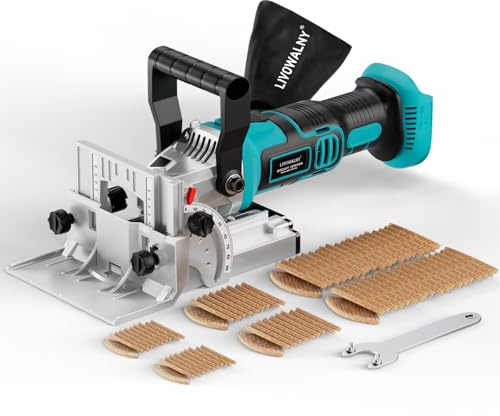 LIVOWALNY 11000RPM Biscuit Jointer Compatible with Makita 18V Battery | 0-90°Cutting|6 Mode Variable Cutting Depth|Cordless Biscuit Joiner with Dust Extraction for Woodworking(NO BATTERIES )