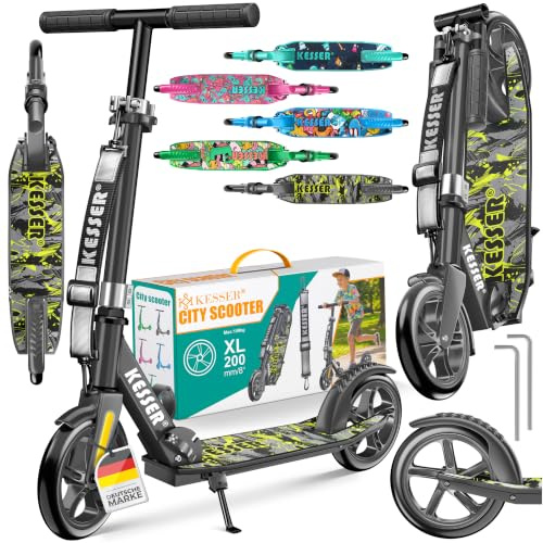 KESSER® Scooter Roller Kinderroller Cityroller Tretroller Kickroller klappbar höhenverstellbar, Kickscooter bis 100kg, Hinterradbremse, rutschfeste Trittfläche, bis 185cm Körpergröße, inkl. Tragegurt