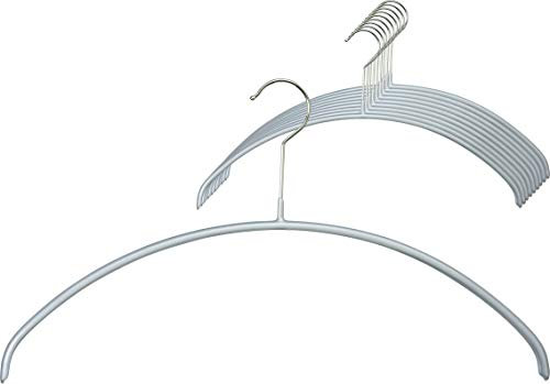 MAWA Kleiderbügel, Set mit 10 hochwertigen, platzsparenden, rutschfesten Kleiderbügeln, ideal für T-Shirts und Pullover, mit 360° drehbarem Haken und Rutschfester Beschichtung, 46 cm, Silber