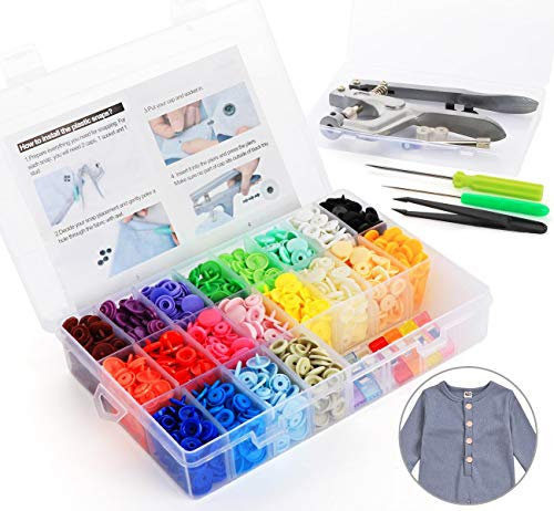 Botones a Presión Broches Snaps Plástico,400 Botones de Presión de Plástico T5 12 mm 20 colores + Kit de Pinzas de Metal con 2 Compartimentos (10 Pinzas Incluidas)