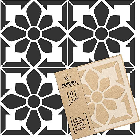 NAKLEO Fliesen Schablone zum Malen 20x20 cm, Nisa Spanische Maurische Blume Marokkanisch, Kunststoff Wiederverwendbare Bodenschablone DIY, Holz Möbel Wand Dekoration - Terrakotta