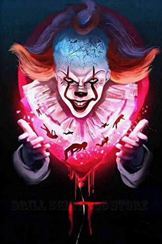 PAWANG 5D Bricolage Diamant Peinture Cercle 5D Bricolage Diamant Peinture Effrayant Clown et bébé Point de Croix Halloween Diamant Broderie Cadeau cercle30*40cm/40 * 50cm