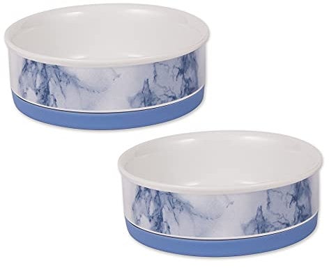 Bone Dry Pet Bowl Collection Ceramic Set, Medium, Blue, 2 Piece