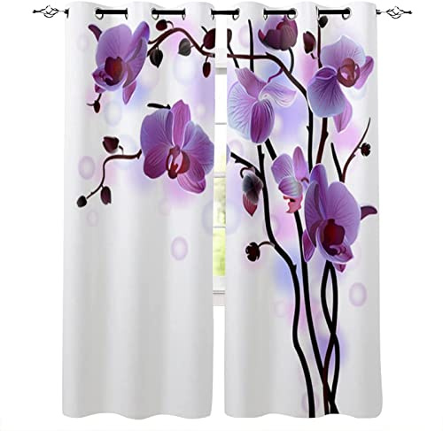 Gardine Blickdicht Lila Orchidee, Schallschutz Vorhang mit Ösen, Polyester Verdunklungsvorhänge 2er Set für Modern kinderzimmer Mädchen Junge Schlafzimmer Vorhänge 2 x 60 x 150 cm（B X H）