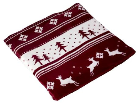 FUN FAN LINE - Coperta natalizia in pile di flanella. Morbido e leggero, per letto o divano 155 x 120 cm per l'inverno (Disegno vintage natale - Borgogna renna)