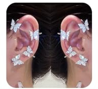 Butterfly Ear Cuffs Earrings Rhinestone Butterfly Ear Wrap No Piercing Ear Cuff Clip On Earrings for Women (Silver)