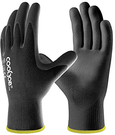 COOLJOB 12 Paar PU Handschuhe Arbeitshandschuhe Herren Größe 7/S, atmungsaktive Gartenhandschuhe Damen mit optimaler Griffigkeit & feinem Tastgefühl, Schwarz