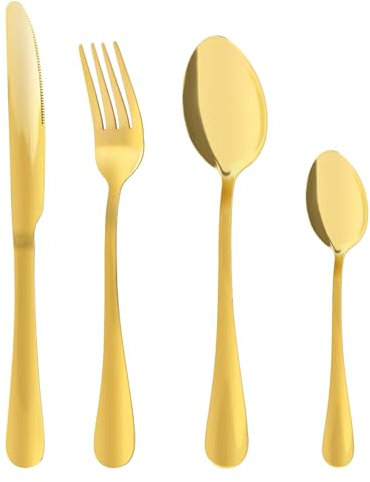 Plyhea Besteck Set Edelstahl Essbesteck Set 16 teilig Tafelbesteck mit Messer Gabel Löffel Teelöffel Besteckset für 4 Personen Haus Restaurant Outdoor, Gold