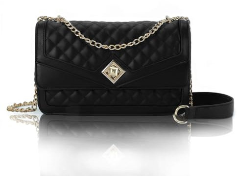 Jywmsc Damen PU Leder gesteppt Crossbody Taschen Trendy Designer Abend Handtasche Satchel Geldbörse Kette Riemen Umhängetasche,Schwarz