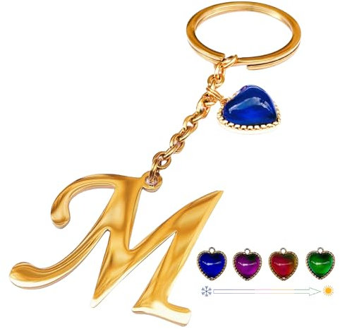 Famweylami Schlüsselanhänger mit Buchstaben für Damen, Süßer Schlüsselring mit Herz Anhänger, Namen Initiale, Geschenk Personalisierter für Kleine Schwester, Frauen, Mama, Freundin -Golden,M
