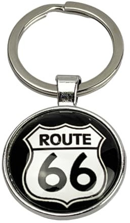 Portachiavi Route 66 - Portachiavi logo Route 66 USA per moto nero moderno - Portachiavi per amanti della strada 66 Highway USA - Portachiavi in zinco e cristallo 3D - Unisex per uomo e donna, grigio,