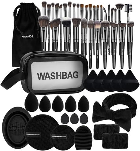 MAANGE Lot de 54 pinceaux de maquillage multifonctionnels, pinceaux de maquillage synthétiques de qualité supérieure pour femmes et filles (noir, 54 pièces)