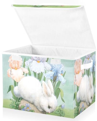 Mnsruu Storage Boxes with Lids, Spring Flower Cute Rabbit Large Storage Basket Organizer Shelves Cube Bin Toy Clothes Underbed