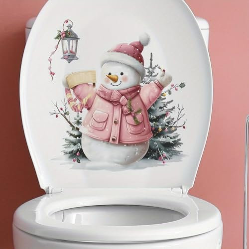 Festive Christmas Sticker Toilet Cover Sticker Decals Christmas Toilet Sticker Cartoon Christmas Wall Decals Christmas Toilet Seat Sticker for Toilet Bathroom Wall