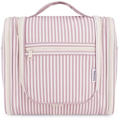 Narwey Groß Streifen Kulturbeutel Damen & Herren - Gross Kulturtasche Zum Aufhängen, Kinder Kosmetiktasche - Waschtasche für Mädchen (Staubrosa Streifen (Groß))
