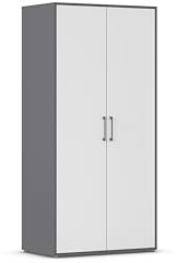 Rauch Möbel Hamilton, Kleiderschrank, Schrank, Garderobe, Organizer, 2-türig, Farbe Weiß/Grau metallic, Schwarz, Stangengriff Grau metallic, 93x194x54cm