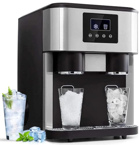 Machine à Glace Électrique 3-en-1, Broyeur à Glace & Distributeur d'eau Froide, 16 Glaces en 9 Minutes, 2 Tailles de Glace, 15KG/24H, Affichage LCD, pour Maison, Bureau, Bar & Fêtes