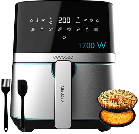 Cecotec Friggitrice ad Aria 5,5L - Air Fryer Cecofry Full Inox 5500 Pro. 1700W, senza Olio, Digitale, Touch, Finiture in Acciaio Inox, PerfectCook, Termostato, 8 Modalità, Accessori in Silicone