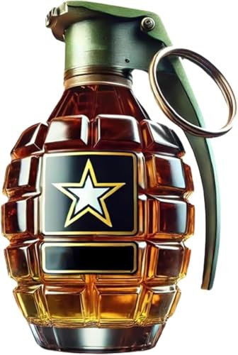 Bouteille de whisky militaire en forme de grenade à la main, bouteille en verre gravée en forme de grenade à main, anti-fuite et durable, design militaire pour le jour du souvenir (B)