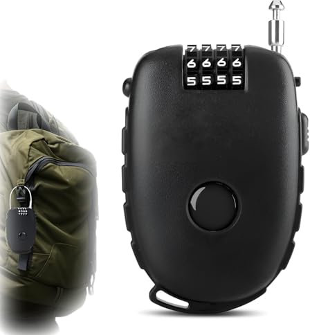 Kabelschloss,4-Stellig Kabelschloss Zahlenschloss,Einziehbar 130cm Stahlseil,Drahtseil Schloss,Rollerschloss,Schloss Für Roller,Fahrradschloss Klein,Für Gepäck,Motorrad-Helm,Koffer,Fahrrad