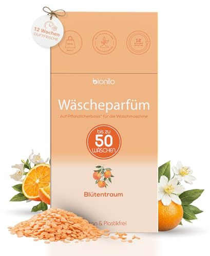 Bionilo Wäscheparfüm Perlen Nachhaltig Vegan Plastikfrei 250g für 50 Waschgänge – Wäscheduft Waschmaschine Zero Waste – alle Textilien – empfindliche Haut – Wäscheperlen (Blütentraum)