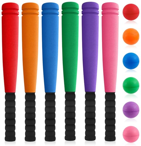 Seenelling 6 Set Foam Baseball Bats with Balls, 16 Inch for Kids PE Play
