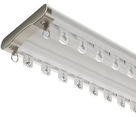 2-läufige Gardinenstange, Deckenbefestigung Vorhangstange, Aluminium Gardinenschiene, Vorhangschiene, Innenlaufstange, Für Schiebevorhang Vorhang, Ösenvorhänge(White,1m)