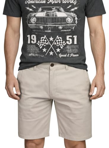 Xact Mens Chino Shorts Regular Fit – Cotton Twill Smart Casual Tailored Style, 9 Inch Summer Shorts for Men, Zip Fly, Belt Loops