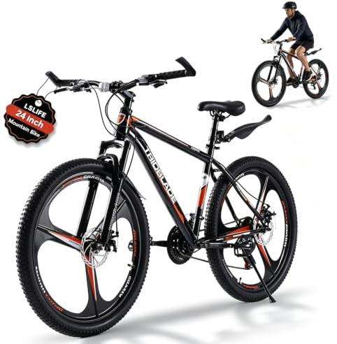 LSLIFE Mountainbike, 21-Gang-Getriebe, Scheibenbremse, Vollständig verstellbare Federung, Aluminiumrahmen, Verriegelungsgriff, Allgemeine Doppelscheibenbremse für Männer und Frauen
