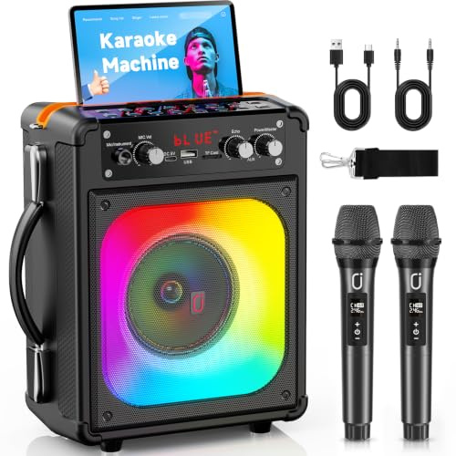 Karaoke Machine with 2 Mics for Adults, Deep Bass, Portable Party System | Karaoke Mode&Echo Adjustment, 24H Playtime, IPX5 Water-Resistant, Bluetooth 5.3, TV&TWS for Home, Garden & Outdoor Parties