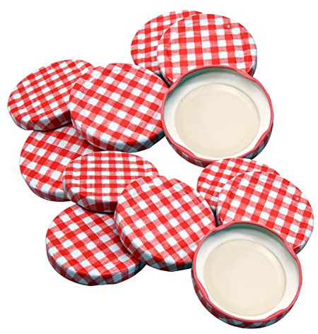 Pack of 12 Replacement 63mm Twist On Jam Jar Lids - Red Gingham - (Choice of Colours)