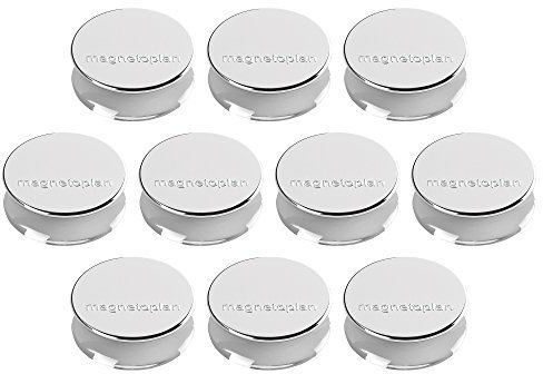 magnetoplan Ergo-Magnet 10er-Pack Whiteboard-Magnete, Pinnwandmagnete, Magnetpunkte für die Schultafel, Kühlschrankmagnete und Pinnwände | 11 Farben, 34 x 12.5mm - silber
