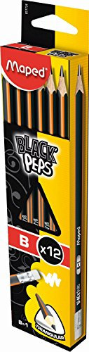 Maped M851724 Bleistifte Black'Peps, B mit Radiergummikopf, 12 Stück