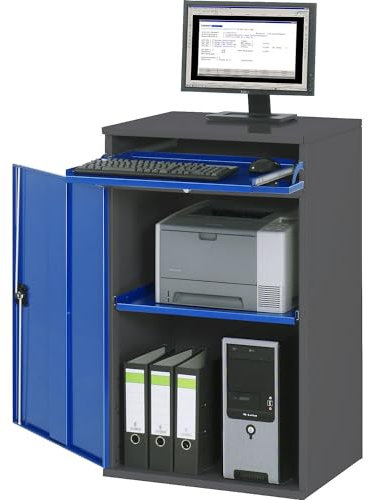 RAU | Computer-Arbeitsstation | Schrankgehäuse mit 1 Ausziehboden | Breite 650 mm | anthrazit/enzianblau