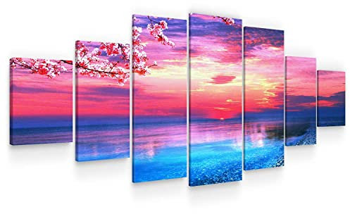 Startonight Grand Format Art Encadré Coucher De Soleil Rose II, Impression De Photos sur Toile XXL Imprimée Tableau Motif Moderne Déco d'art 7 Pieces Tendu sur Chassis 100 x 240 cm