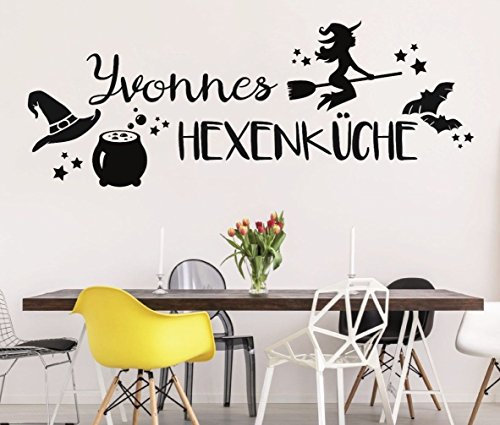 tjapalo® pkm81 Wandtattoo Küche lustig Wandtatoo Hexenküche Kochen Sprüche Wandtattoo Küche Spruch abwaschbar Wasserfest Wandtattoo Name personalisiert 100x34cm