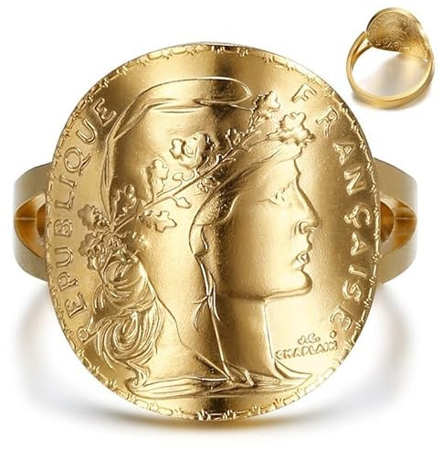 BOBIJOO Jewelry - Bague Marianne cintrée Napoléon Chevalière Femme Acier Inoxydable Plaqué Doré Or - 50 (5 US)