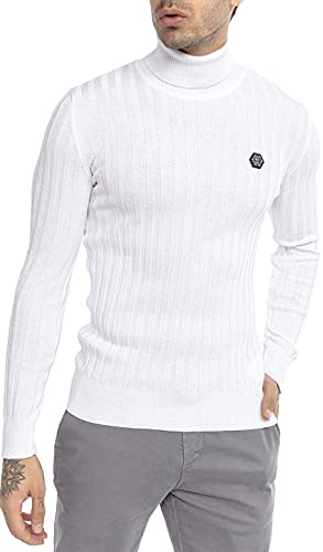 Maglione a collo alto da Uomo Maglia in Cotone a costine Bianco S